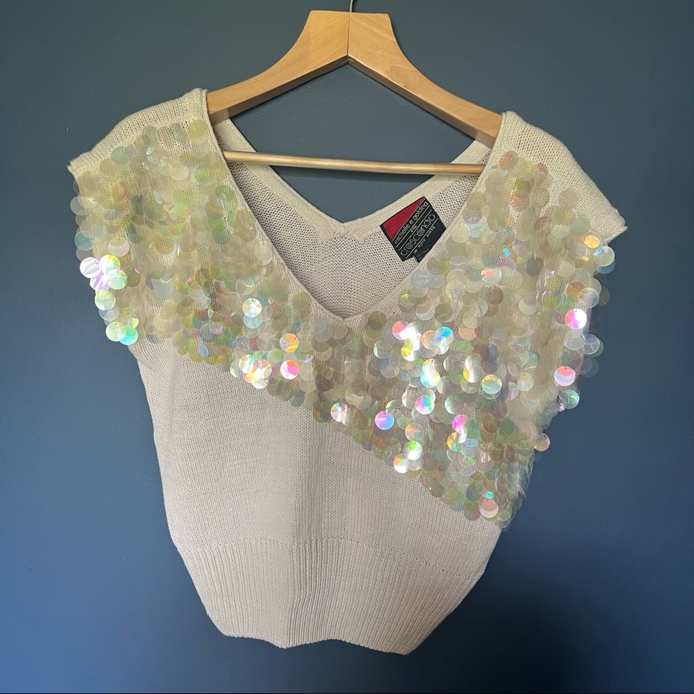 Vintage 1980s Knit Sequin Top, Michelle E. Golding for Crescendo, Size Medium - Picture 1 of 8